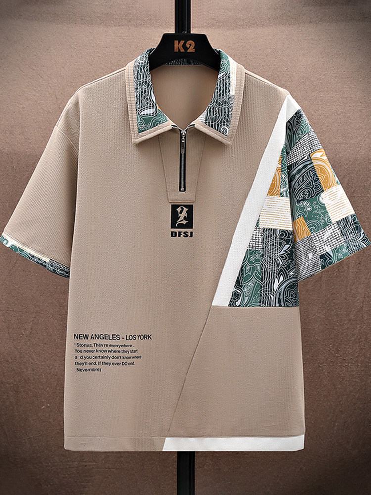 HALF-ZIP POLO SHIRT MENS SHORT-SLEEVED SUMMER FASHION BRAND ICE SILK QUICK-DRYING LAPEL T-SHIRT MENS LOOSE CASUAL HALF-SLEEVED SHIRT