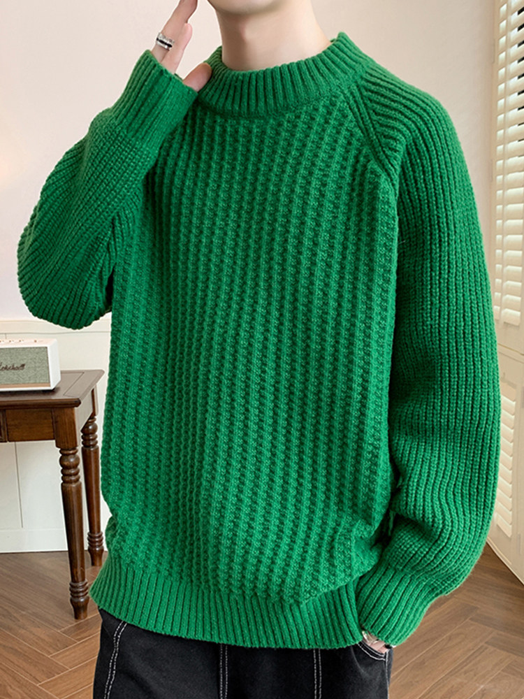 CREWNECK SWEATER MENS AUTUMN AND WINTER SOLID COLOR VERSATILE KNITTED BASE SHIRT MENS TREND AND THICKENED WARM LINE CLOTHES