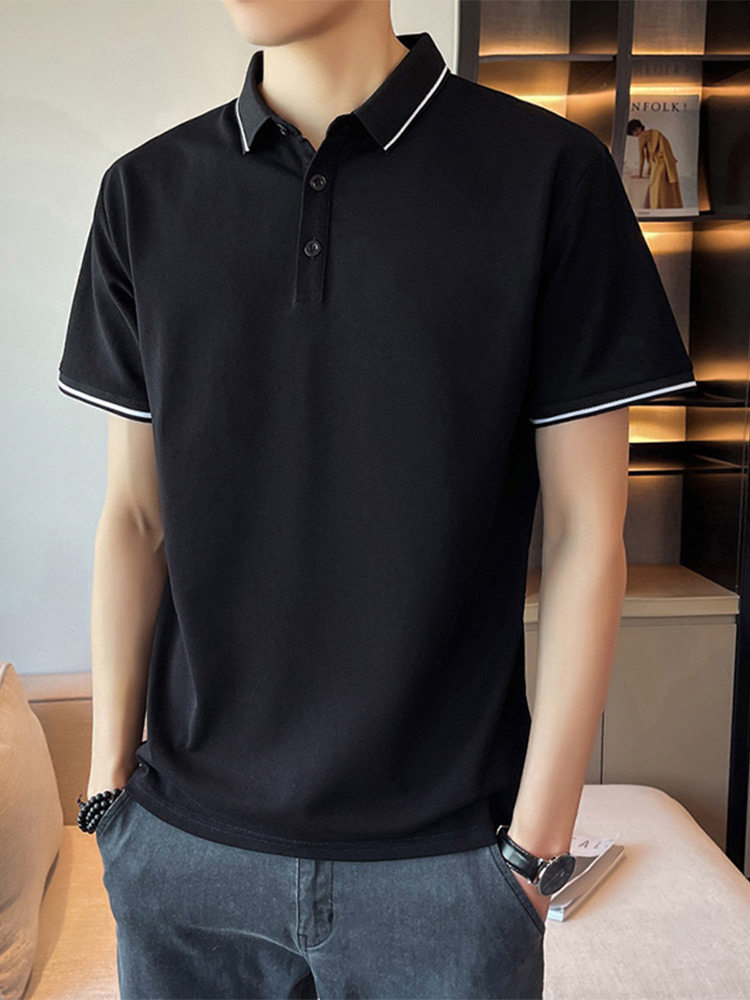 SUMMER SHORT SLEEVE T-SHIRT MENS KOREAN VERSION SLIM LAPEL BLACK POLO SHIRT MENS TREND VERSATILE SOLID COLOR HALF-SLEEVED SHIRT