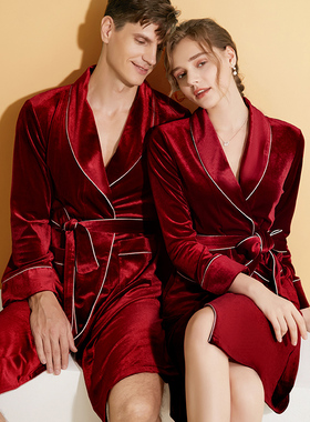 结婚新娘晨袍女睡衣婚礼新婚情侣金丝绒浴袍秋冬季本命年红色睡袍