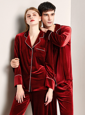 新娘结婚大红情侣睡衣秋冬婚礼红本命年女冬季新婚秋季红色金丝绒