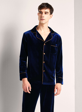 春秋季金丝绒睡衣男士长袖保暖套装秋冬薄款加大码男式青年家居服