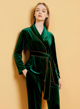 金丝绒睡衣女春秋冬2025年新款丝绒可外穿性感长袖两件套装家居服