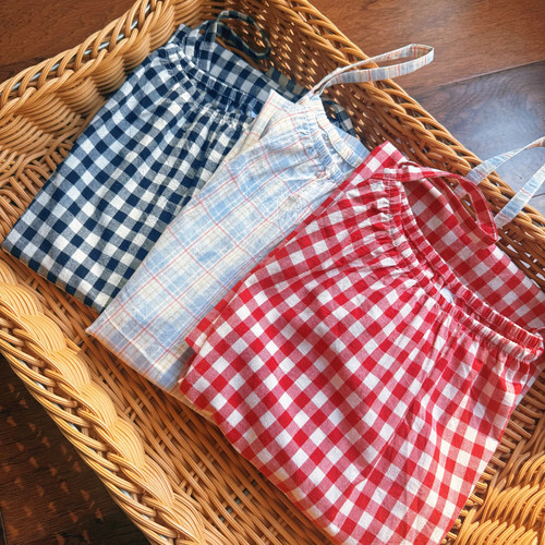 夏季纯棉格子吊带家居连衣裙