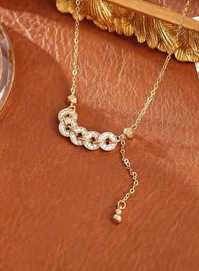 2025新款爆款碎冰冰五帝币钱项链女气质轻奢国潮招财纳福锁骨链