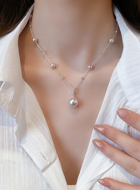法式复古满天星珍珠吊坠项链