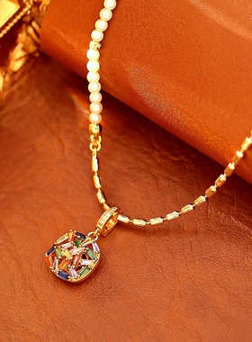 高定系列彩色锆石项链女轻奢小众设计感气质百搭锁骨链简约时尚