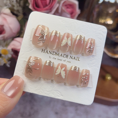 纯手工穿戴甲短款蝴蝶贝壳