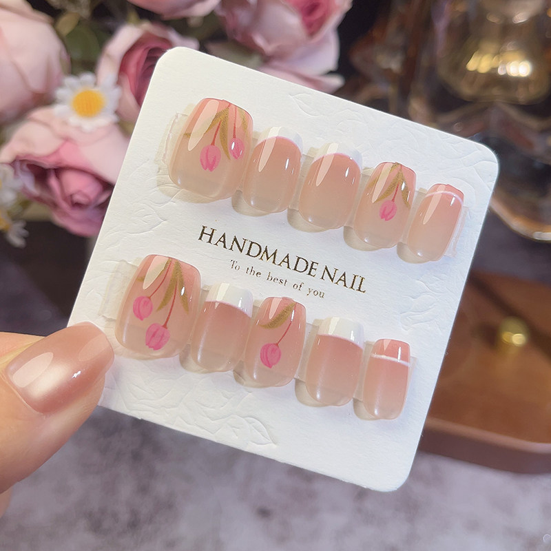 纯手工穿戴甲短款粉红美甲贴片可拆卸假指甲显白高级感指甲可拆卸,彩妆/香水/美妆工具,穿戴甲/甲片,淘宝优惠券,粉丝福利购,淘宝优惠卷