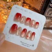 饰指甲贴片 美甲贴片显白蝴蝶结装 长短可选 红色渐变穿戴甲短款