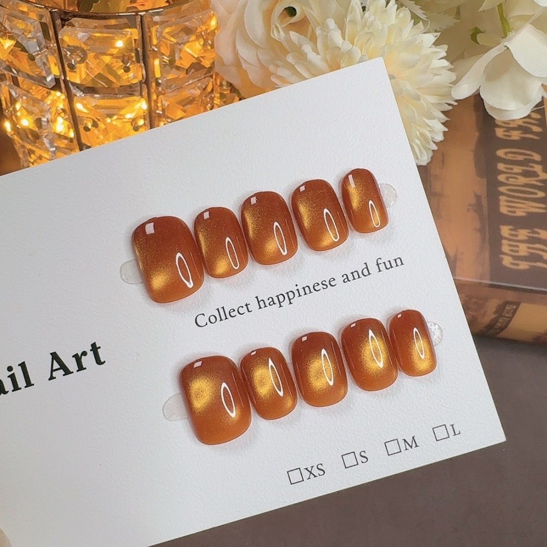 橙色猫眼手工穿戴甲短款高级感美甲成品假指甲贴片2026年新款甲片,彩妆/香水/美妆工具,穿戴甲/甲片,淘宝优惠券,粉丝福利购,淘宝优惠卷