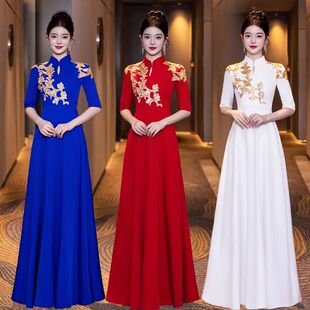 大合唱团演出服女气质长裙舞台表演服装指挥朗诵比赛主持人晚礼服