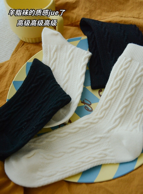 冻脚女孩来两耳光月子袜冬袜中筒袜子女秋冬黑色白色仿羊毛袜加厚