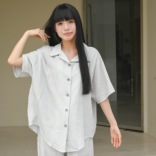 100% 男女同款 古巴领 领棉纱睡衣2025新款 婴棉 细格子衬衫