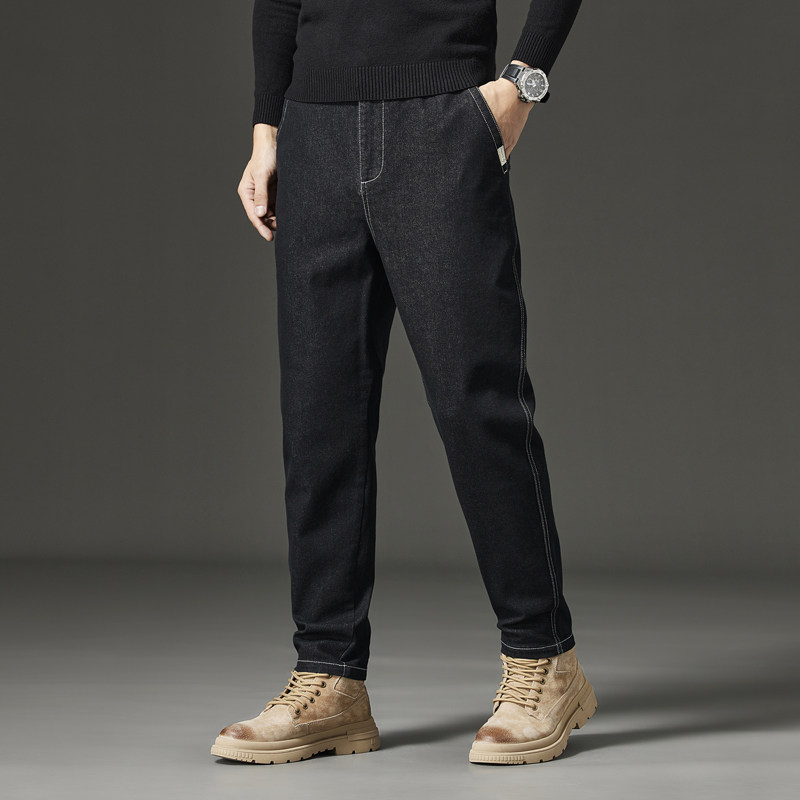 2025秋冬款松紧腰高弹力牛仔裤男青年哈伦裤弹性小脚长裤子潮男装