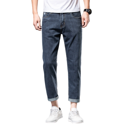 嘎嘎诺布拉链九分裤修身牛仔裤男