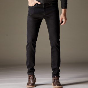 秋冬新款纯黑色超高弹力牛仔裤男青年弹性修身小脚长裤子男装大码
