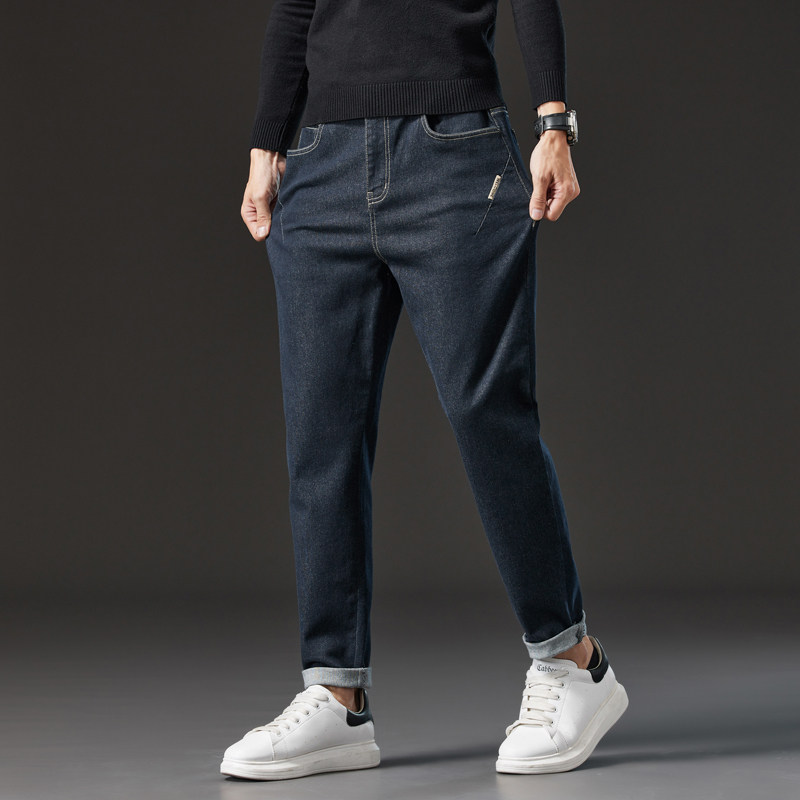 秋冬款高弹力松紧腰牛仔裤男青年微哈伦裤弹性小脚长裤子潮流男装