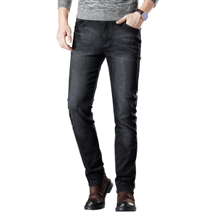 2025秋冬厚款超高弹力修身直筒牛仔裤男青年加绒长裤子潮男装大码