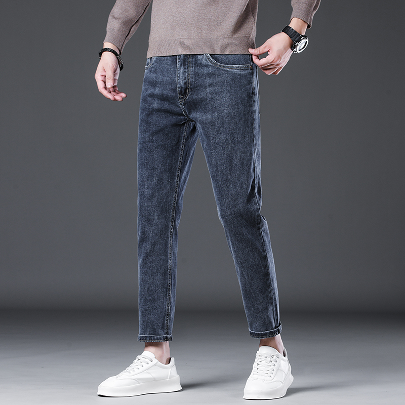 秋冬新款高弹力修身小脚9分牛仔裤男青年加绒九分裤子潮男装大码