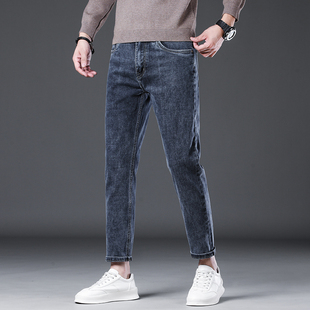 秋冬新款高弹力修身小脚9分牛仔裤男青年加绒九分裤子潮男装大码