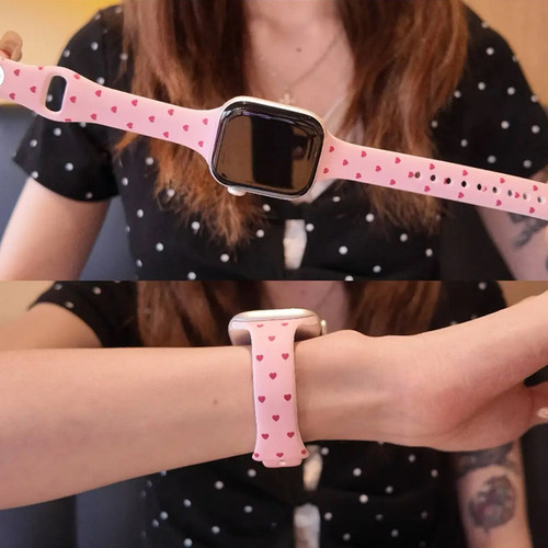 可爱甜酷风爱心硅胶表带适用苹果手表iwatchs11/10小蛮腰透气女se