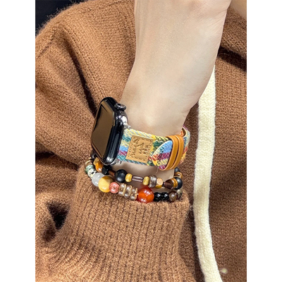 applewatch秋冬毛呢格纹皮质表带