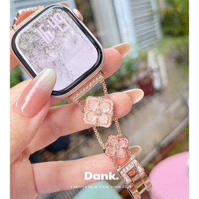 Applewatch滴胶四叶草玫瑰金表带