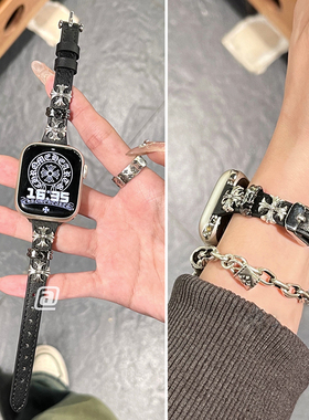 克罗心真皮细款Y2K风女生表带适用于苹果手表10代iwatchs11/987SE