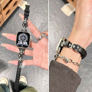 克罗心真皮细款Y2K风女生表带适用于苹果手表10代iwatchs11/987SE