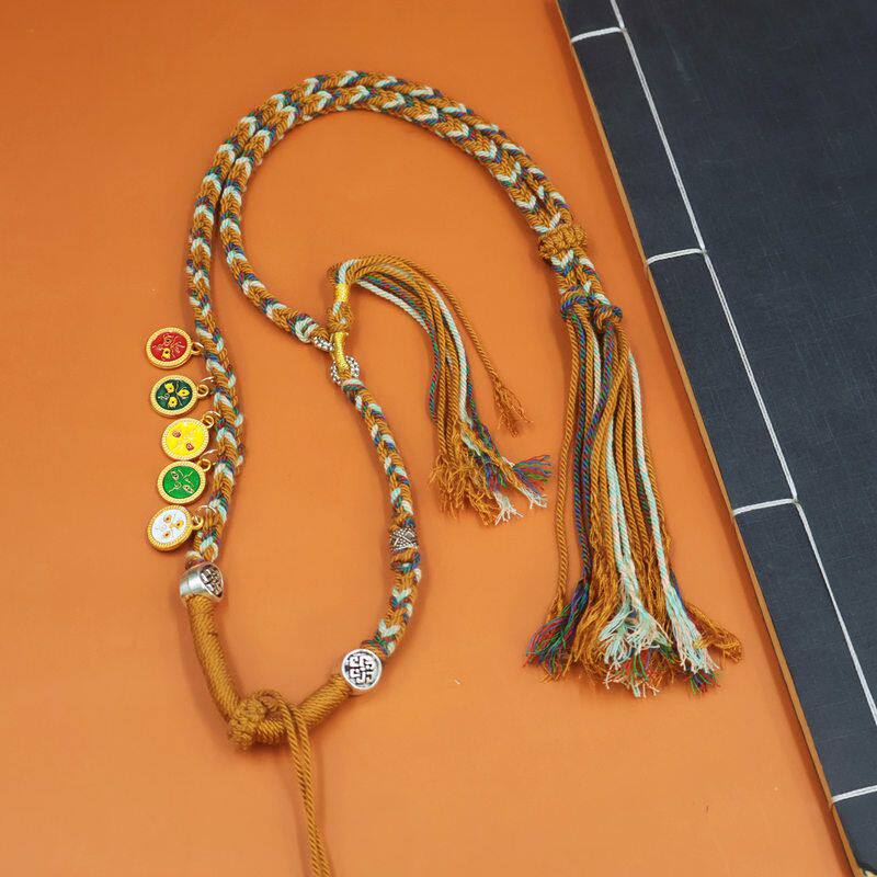 可手藏式手流苏棉线五路臧风天珠财神搓吊坠挂绳唐卡调节编绳挂件