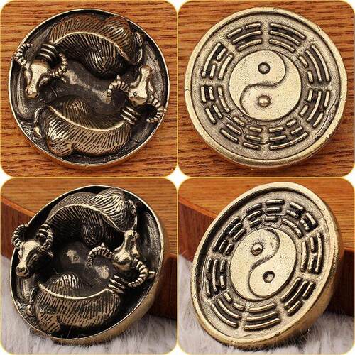 纯铜黄铜桌面扭转乾坤阴阳件件生肖手把手把批发牛办公室摆件