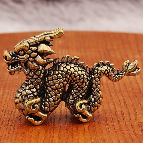 实心龙茶可爱桌面卡通黄铜件摆件