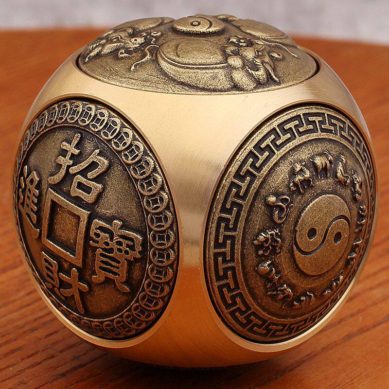 件十二生肖转转黄铜乾坤六面圆球转牛转时来运转型神兽手把解压