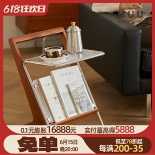 复古实木边几置物架可移动北欧小户型客厅沙发玻璃小方桌卧室角几