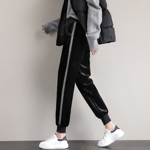 子外穿卫裤 女宽松束脚加绒裤 加厚双面金丝绒运动裤 2024年秋冬新款