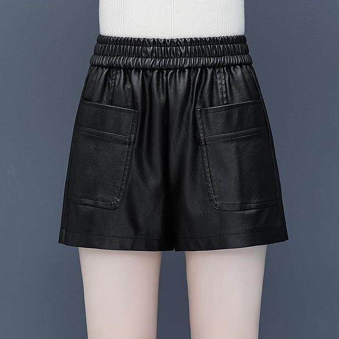 胖妹妹pu皮短裤女2025春装新款加大码显瘦松紧腰气质外穿阔腿皮裤,女装/女士精品,休闲裤,淘宝优惠券,粉丝福利购,淘宝优惠卷