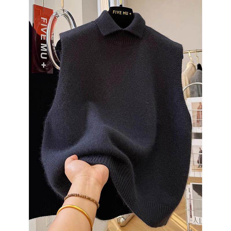 针织马甲背心女胖mm无袖叠穿毛衣