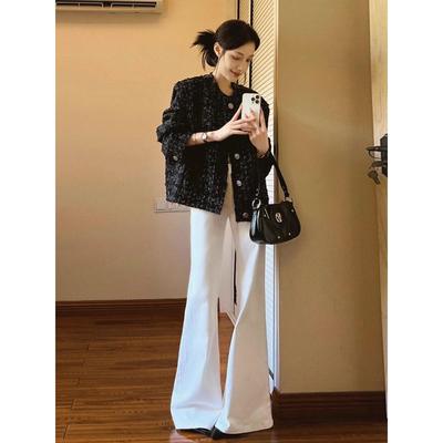 美式低腰微喇牛仔裤女2025春季新款加绒小个子宽松白色拖地马蹄裤