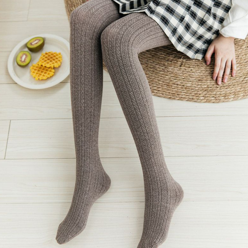 针织麻花打底裤女秋季加绒加厚外穿条纹连裤袜踩脚九分打底袜