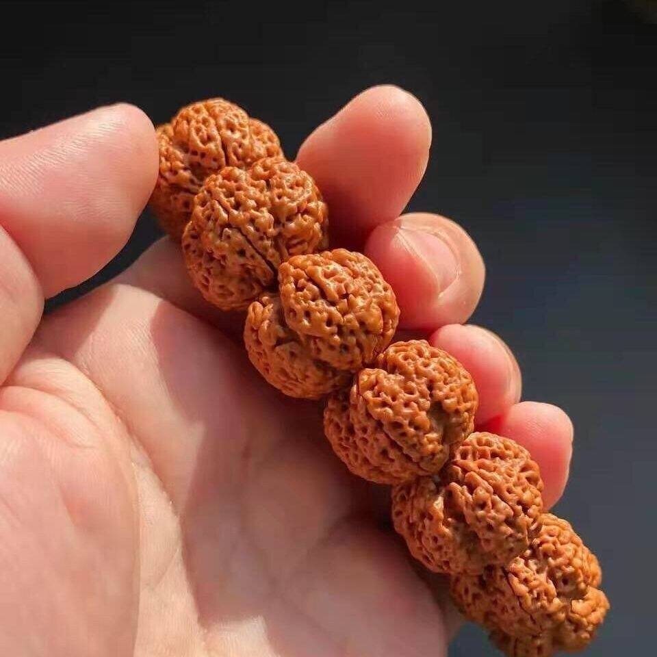 尼泊尔精品五星蜂窝双龙大金刚菩提手串姜黄色龙肉饱满蜂窝感强