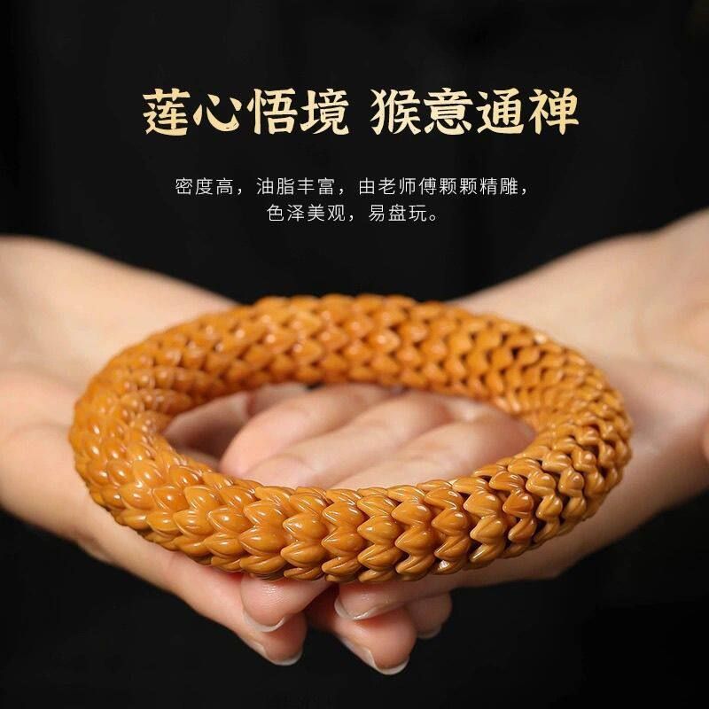 猴头雕刻新款精品九朵莲花老料菩提子绕指柔手持佛珠文玩核桃手串