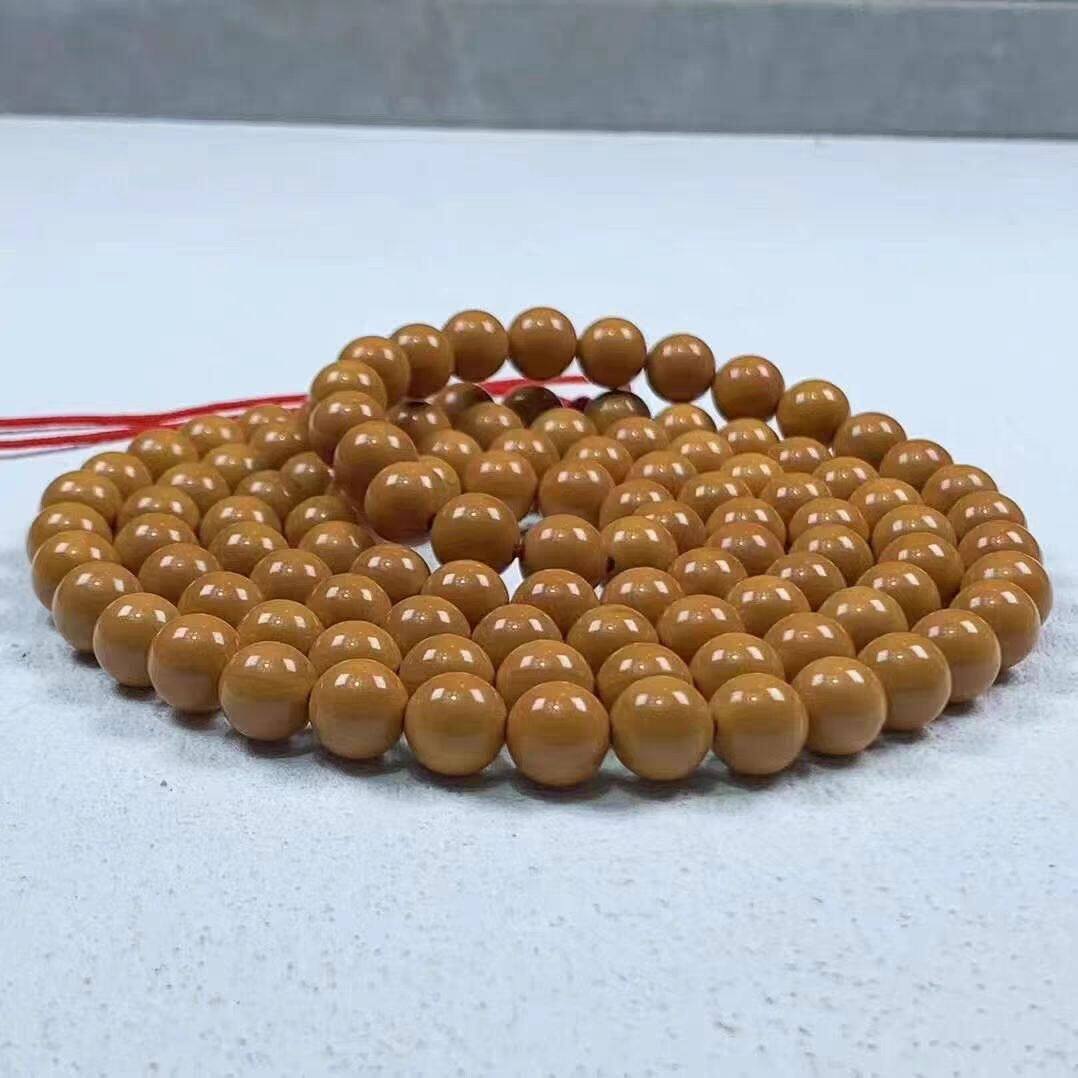 猴头手串雕刻正圆光珠脖挂108颗长串老型圆珠文玩桃核佛珠项链男