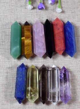天然水晶原石打磨双尖六棱柱吊坠