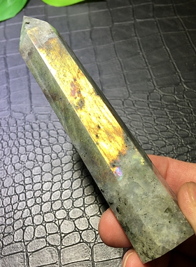 天然拉长石原石单尖六棱柱橙色月光石水晶六角柱摆件家居桌面装饰