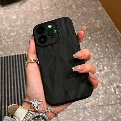 高级肤感褶皱适用iPhone15promax手机壳14pro全包软套13新款12pro硅胶套11pro防摔折纹壳xr网红16p纯色保护套
