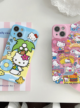 壳壳大世界网红可爱凯蒂猫适用苹果14promax手机壳iPhone13手机套11菲林壳12pro少女粉15Pro保护套新款16硬壳