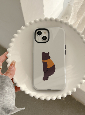 壳壳大世界ins灰色趴趴熊适用苹果15手机壳iPhone13Promax新款12pro菲林壳14pro二合一16p硬壳全包14保护套新