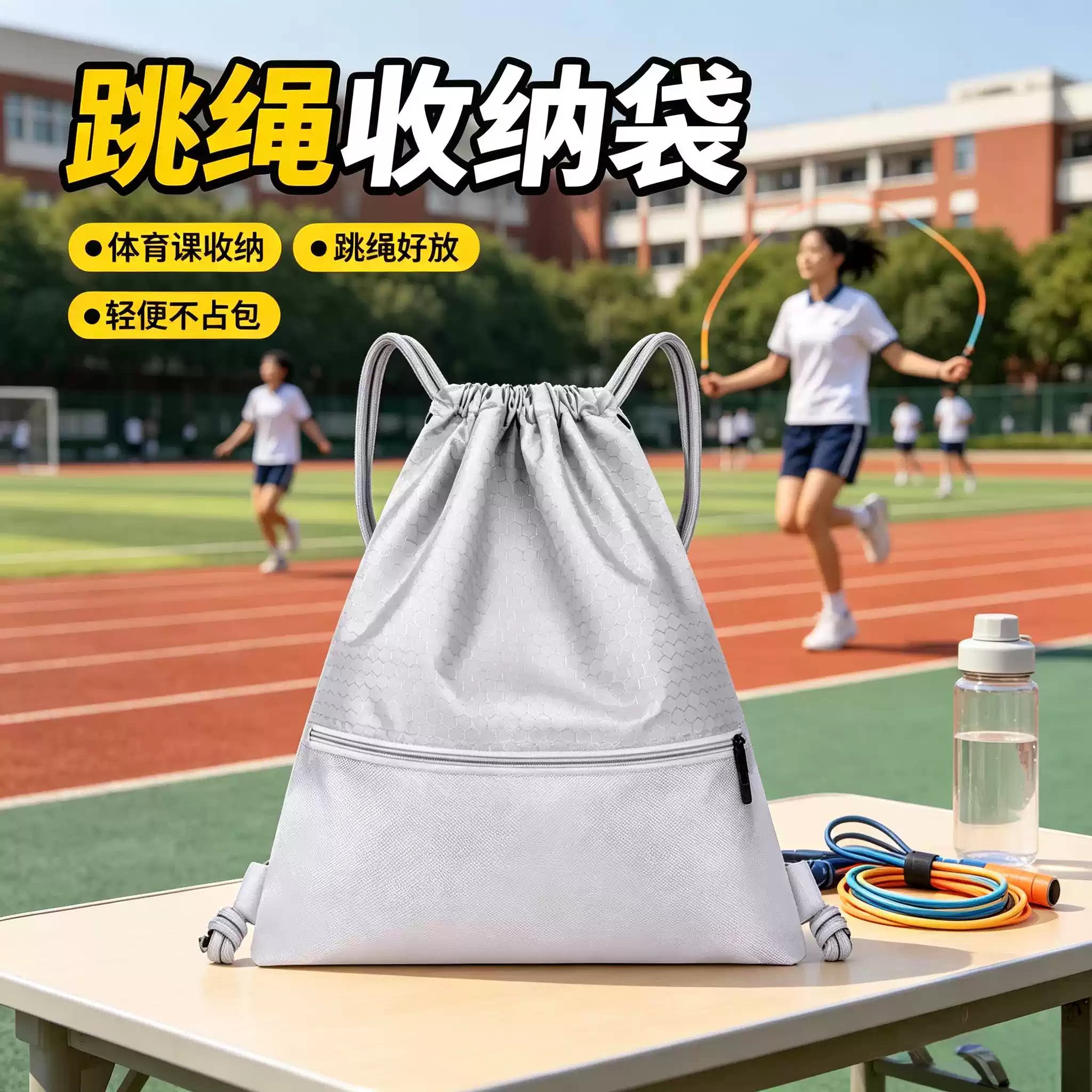 跳绳收纳袋抽绳束口双肩包篮球训练包足球小学生专用幼儿园一年级图片