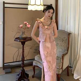 裙女粉色高级上衣今年流行漂亮套装 夏季 国风套装 北岛家原创新中式
